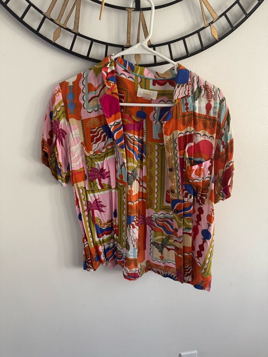 Anthropologie Tops - Anthropologie Pink and Orange Printed Short-Sleeve Button Blouse